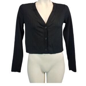 Elodie Black Button Down V-Neck Cropped Top Size Small